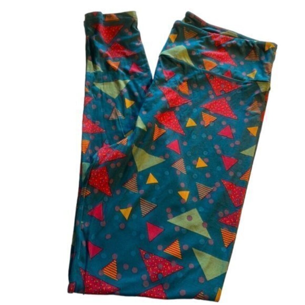 Lularoe Teal Shapes Soft Leggings One Size EUC #4399 (NEW CONDITION)